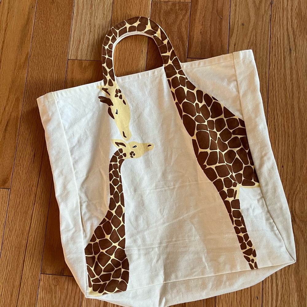 Giraffe Neck handle Natural Canvas Tote Bag, Mother Giraffe and Calf, Gift Idea
